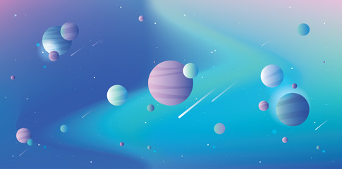 Wall Mural - universe banner with vivid gradient planets