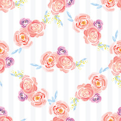 Hand-painted watercolor floral rose Pattern. Illustration of decorative floral design for wedding invitations and greeting cards.