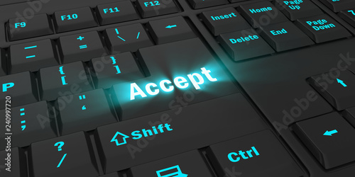 Fotografía blue glowing Accept key on black computer keyboard, 3d illustration