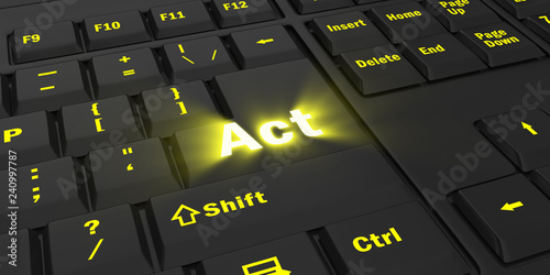 Fotografía yellow glowing Act key on black computer keyboard, 3d illustration