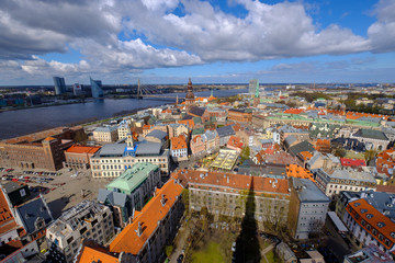 Wall Mural - Top view of the old city of Riga and river Daugava