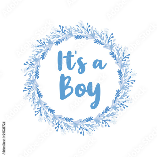 Cute Baby Shower Vector Card It S A Boy Infantile Style Pastel Color Design Blue Floral Wreath Baby boy arrival announcement card. cute baby shower vector card it s a