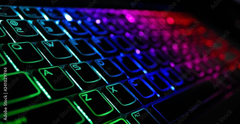 Backlight gaming keyboard with versatile color schemes  - obrazy, fototapety, plakaty 