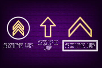 Poster - Swipe up neon light buttons set. Application and social network icons. Vector illustration.