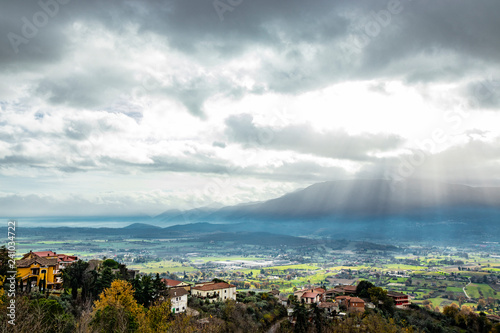 Fotografie, Obraz Beautiful view of the Valle del Sacco at sunset, from Anagni, Frosinone, Italy