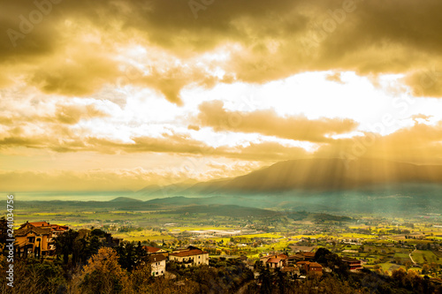 Fotografie, Obraz Beautiful view of the Valle del Sacco at sunset, from Anagni, Frosinone, Italy