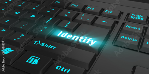 Fotografía blue glowing Identify key on black computer keyboard, 3d illustration