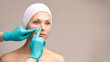 © elenavolf - Derma rejuvenate treatment. Cosmetology face surgery. Anti wrinkle exam. Woman and doctor glove hands