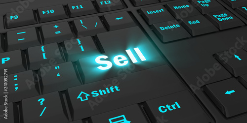 Fotografía blue glowing Sell key on black computer keyboard, 3d illustration