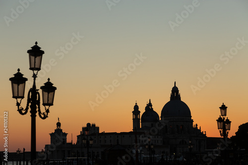 Plakat silhouette of the Basilica of Santa Maria della Salute at sunset in Venice