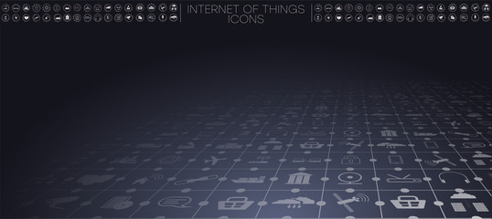Fototapete - Internet of things  and networking concept for connected devices. Spider web of network connections with on a futuristic gray background 