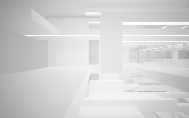 Abstract white interior of the future, with neon lighting. 3D illustration and rendering