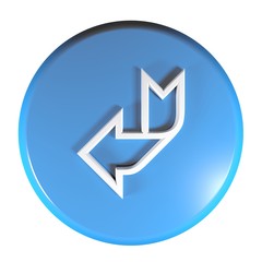 Poster - Blue circle push button arrow down and left - 3D rendering illustration