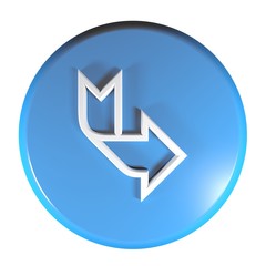 Poster - Blue circle push button arrow down and right - 3D rendering illustration