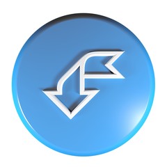 Poster - Blue circle push button arrow left and down - 3D rendering illustration