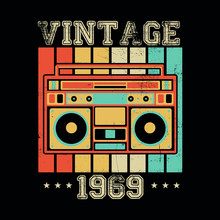 Vintage 1969 Boombox Retro Poster Apparel Distressed
