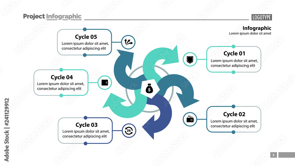 Five arrows process chart slide template. Business data. Point, diagram ...