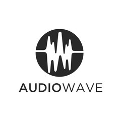 Poster - Music equalizer logo. Audio electronic icon. Music waves sign. Dj vector illustration. Black and white radio logo. Music app icon. Minimal player logo on dark background. - Vector
