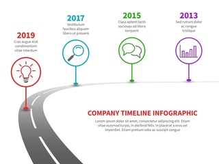 Wall Mural - Timeline road infographic. Strategy process to success roadmap with history milestones. Business planning template