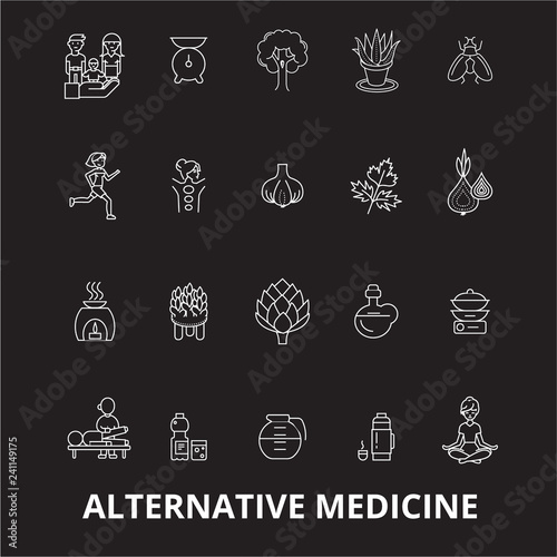 Fotografie, Obraz Alternative medicine editable line icons vector set on black background