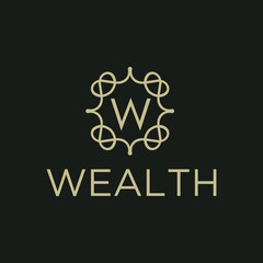 Poster - Premium linear shield monogram letter W logotype. Elegant crest leaf stamp icon vector logo. Luxury alphabet frame symbol. - Vector