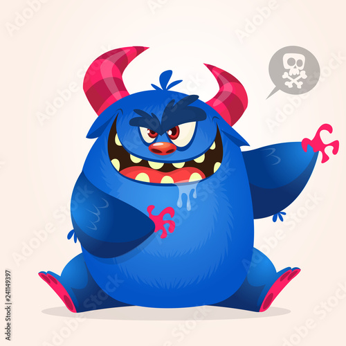 Cuadros en Lienzo Angry cartoon monster. Halloween vector horned monster