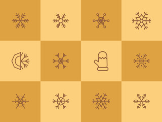 Sticker - Snowflake line icon set. Set of line icons on white background. Snowflake, frosted pattern, mitten. Vector illustration can be used for topics like winter, december, cold season