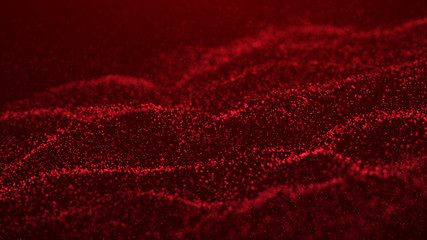 Poster - Wave Glow. Wave of particles. Wave 3d. 3d rendering. Futuristic dots background with a dynamic wave. Abstract Big Data Visualization.