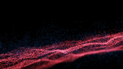 Poster - Wave Glow. Wave of particles. Wave 3d. 3d rendering. Futuristic dots background with a dynamic wave. Abstract Big Data Visualization.