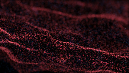 Poster - Wave Glow. Wave of particles. Wave 3d. 3d rendering. Futuristic dots background with a dynamic wave. Abstract Big Data Visualization.