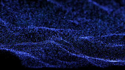 Poster - Wave Glow. Wave of particles. Wave 3d. 3d rendering. Futuristic dots background with a dynamic wave. Abstract Big Data Visualization.