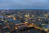 Fototapeta Londyn - Aerial view of river Thames in London at dusk
