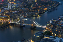 Aerial View Of Tower Bridge In London At Night