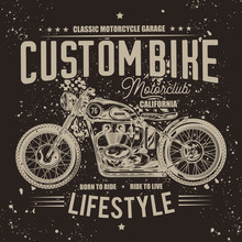 Vintage Motorcycle. Monochrome Vector Illustration. T-shirt Design
