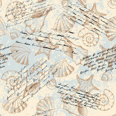 Aufkleber - Blue waves pattern and hand draw in marine style.