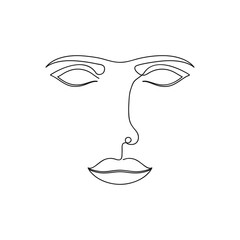 Wall Mural - One line abstract face. Continuous line drawing of female portrait. Vector illustration.