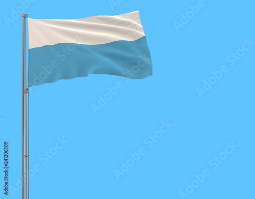 Fotografía Isolate civil flag of San Marino on a flagpole fluttering in the wind on a blue