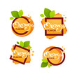 bright  sticker, emblem and logo for orange citrus fruit  fresh juice flavor