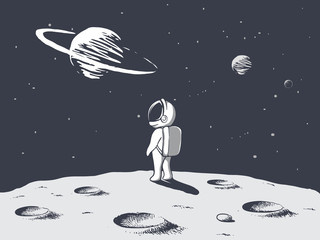funny astronaut looks to universe