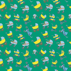 Poster - Stroller pattern seamless. Cartoon of stroller vector pattern seamless for web, poster and wrapping paper