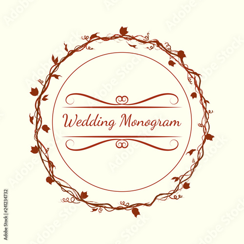 Fotografie, Obraz Classic Wedding Elegant Monogram Autumn Maple Leaves Design Hand Drawing Templat