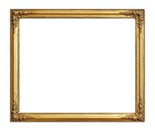 Golden Frame For Paintings, Mirrors Or Photo Isolated On White Background