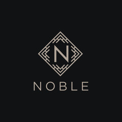 Poster - Premium linear shield monogram letter N logotype. Elegant crest leaf stamp icon vector logo. Luxury alphabet frame symbol. - Vector