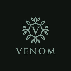 Poster - Premium linear shield monogram letter V logotype. Elegant crest leaf stamp icon vector logo. Luxury alphabet frame symbol. - Vector