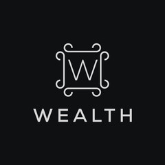 Poster - Premium linear shield monogram letter W logotype. Elegant crest leaf stamp icon vector logo. Luxury alphabet frame symbol. - Vector