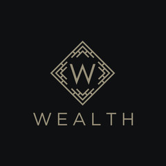 Poster - Premium linear shield monogram letter W logotype. Elegant crest leaf stamp icon vector logo. Luxury alphabet frame symbol. - Vector