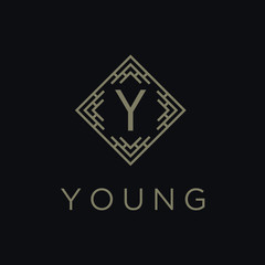 Poster - Premium linear shield monogram letter Y logotype. Elegant crest leaf stamp icon vector logo. Luxury alphabet frame symbol. - Vector