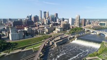 Downtown Minneapolis Along The Mississippi River In The Summer By Drone