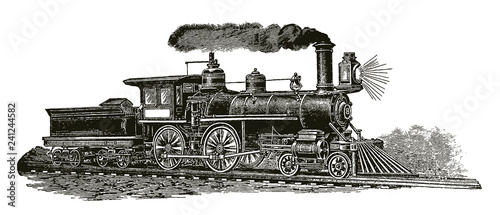 Fotografía Historical steam locomotive in full speed (after an etching or an engraving from