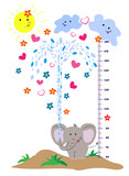Fototapeta Dinusie - Hight meter for kids with cute little elefant and splash of water. Vector illustration.